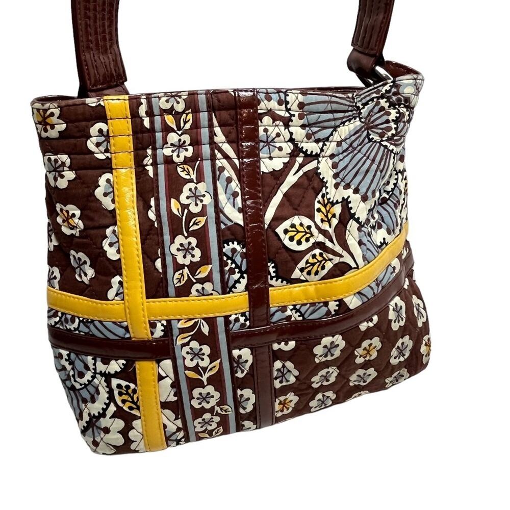 VERA BRADLEY SLATE BLOOMS Shoulder Bag Tote Brown Mustard Yellow Purse Handbag